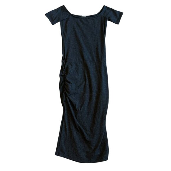 Monrow Grey Midi Length Ruched Stretch Dress Off-Shoulder Short Sleeve Size XS - Picture 1 of 10